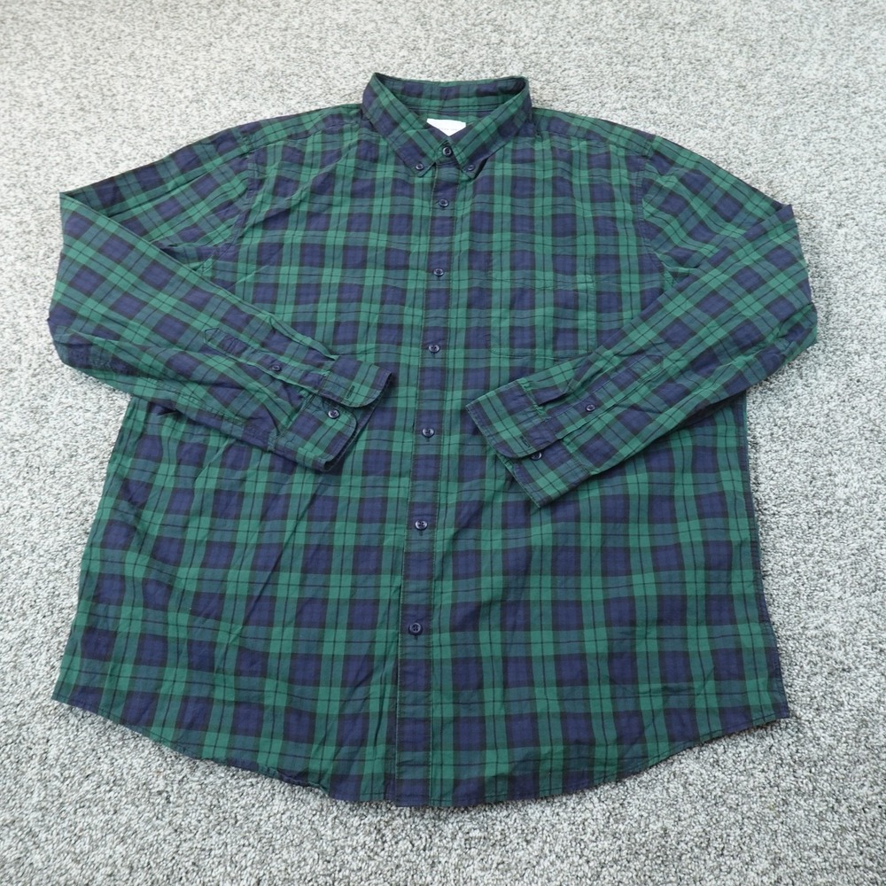 American Eagle Shirt Mens 3XL Green Blue Blackwatch Tartan Plaid Button Up Top